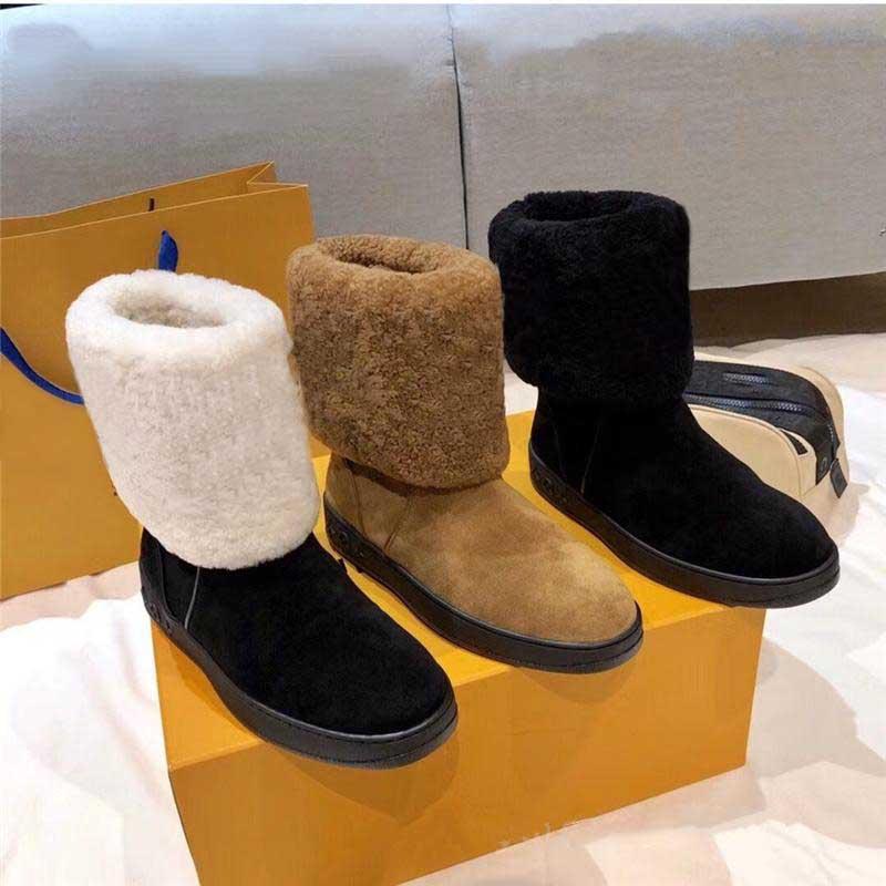 

2021 Designers Women Snow boots fashion SNOWDROP flat ankle boot Luxurys louis vuitton viuton brand ladies fur winter booty shoe size 35-41 ozJ, Brown boots