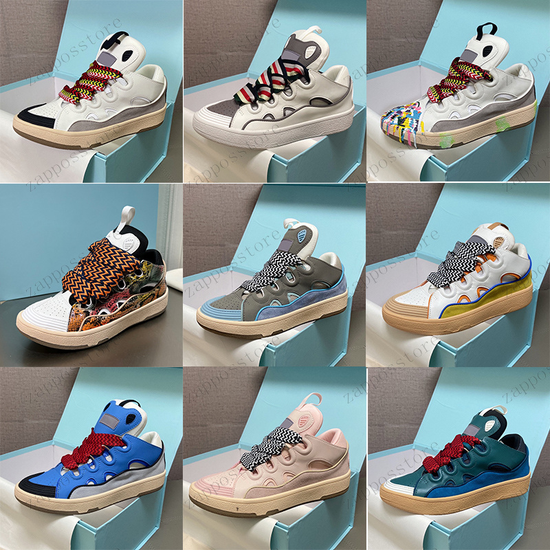 

With OG box luxury designer lanvins casual shoes men women Lace-up Nappa platformsole sneakers leather curb dept sneaker comfortable trendy bread shoe, Color 16