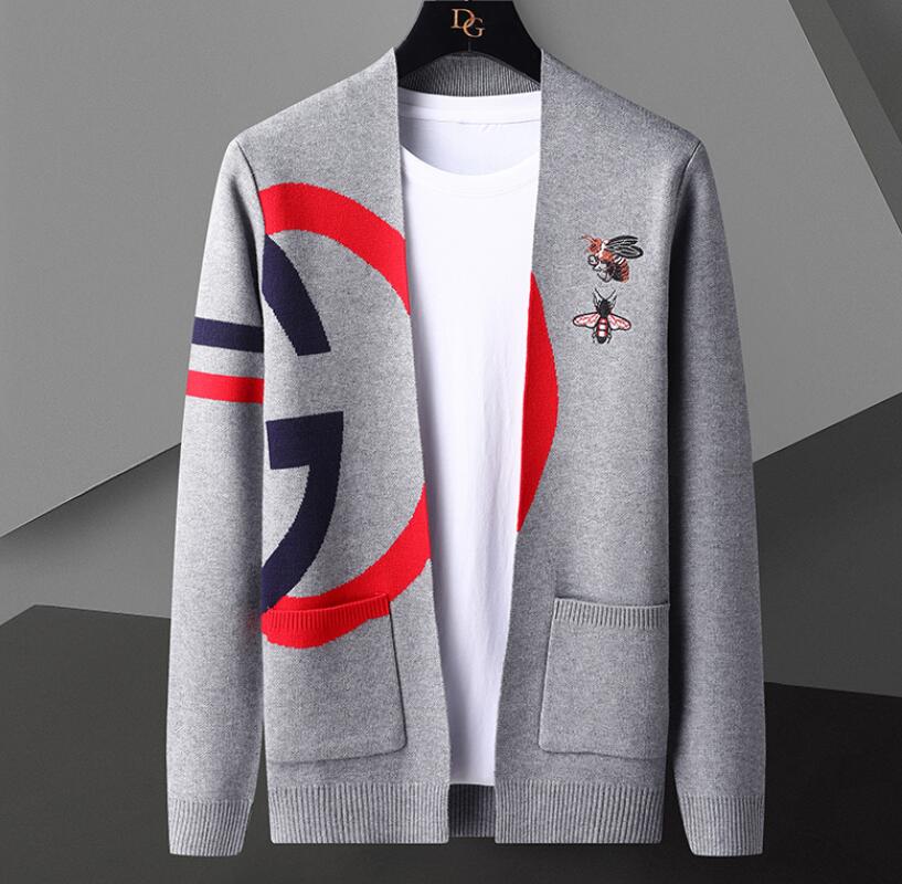 

Designer Men's Sweaters Luxury Bee Embroidery Cardigan Korean Slim Soft Warm Wool Cardigans Handsome Male Jackets, 02