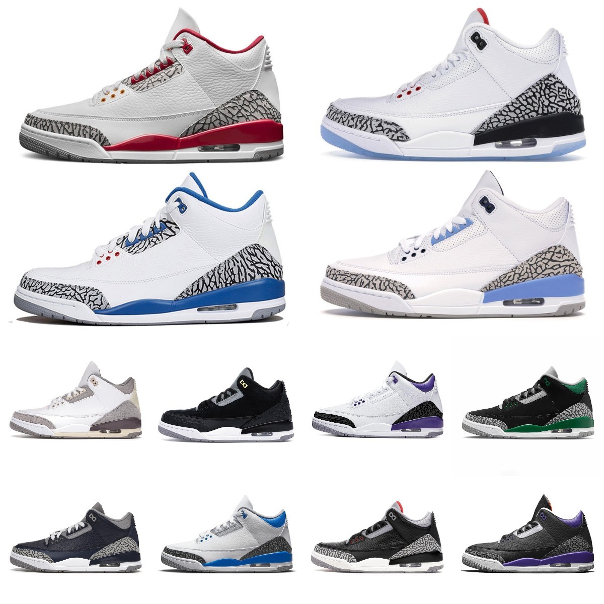 

Mens Basketball shoes 3 3s trainers sports sneaker Cardinal Racer Blue Pine Green UNC Medium Cool Grey Dark Iris Desert Elephant WHITE black, 005