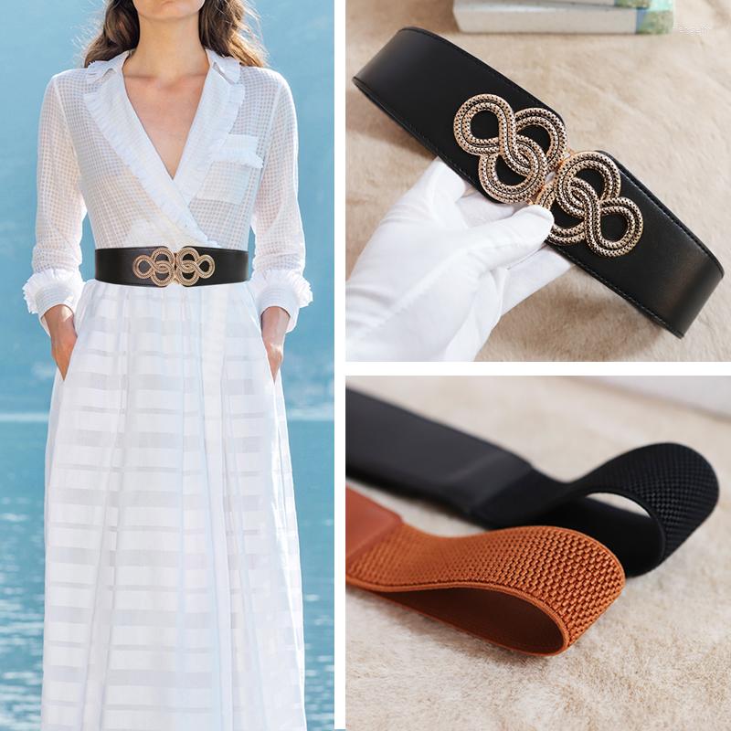 

Belts Lady Decorative Wide Black PU Leather Antique Buckle Belt Dress Fashion Elastic Waistband Down Jackets Women Skirt