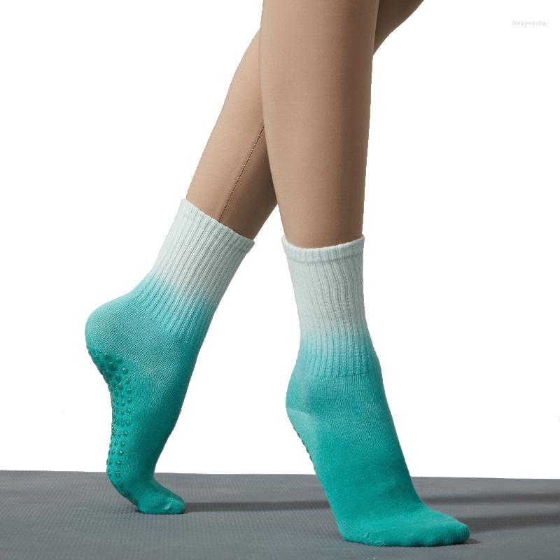 

Athletic Socks Yoga Long Stockings Tie-dye Contrast Color Anti-Slip Quick-Dry Sports Breathable Cotton For Fitness Dance Ballet, Black