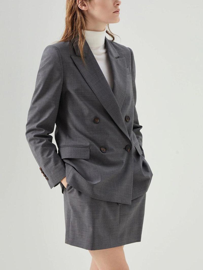 

Women's Suits Women Set Beading Double Breasted Long Sleeve Straight Blazer Or Loose Shorts, Skirt