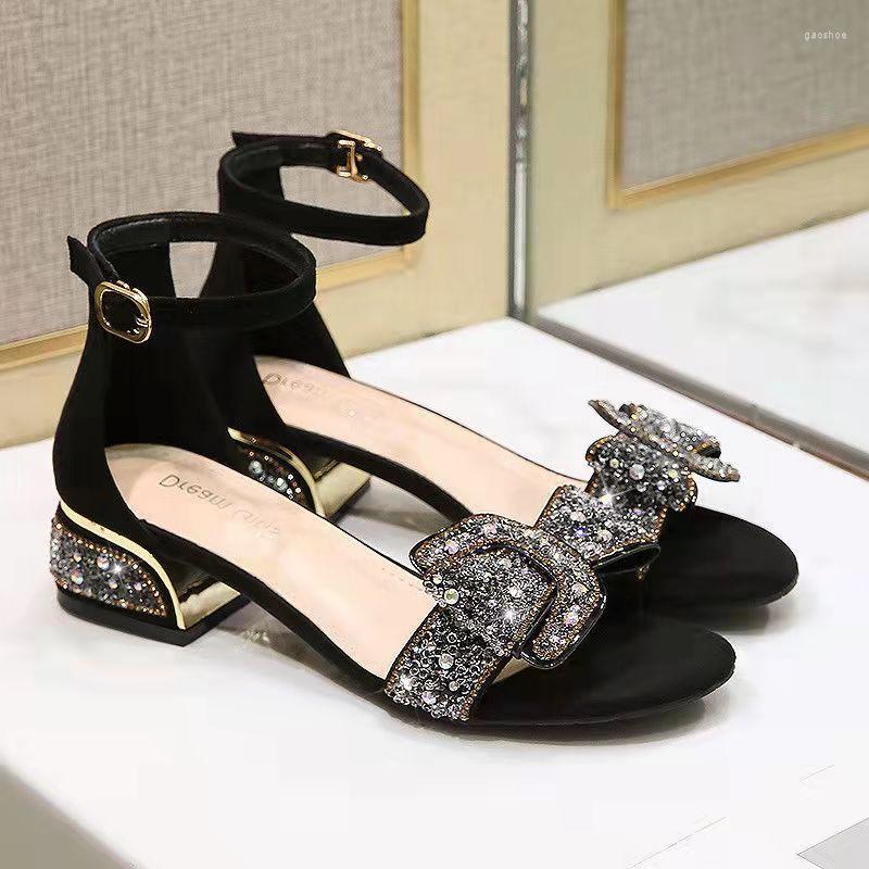 

Sandals Women Medium Heel Rhinestone Soft Bottom Pumps For Shoes Open Toe ShoesWomen 2022 Summer Thick Heels