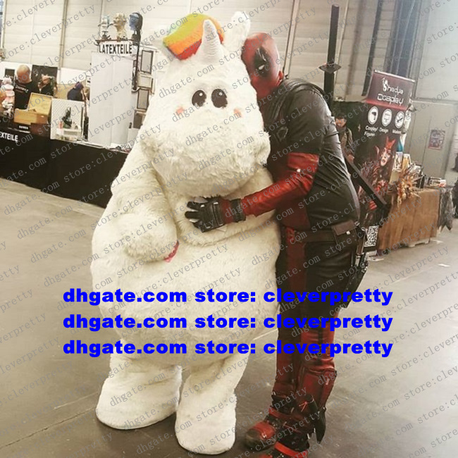 

White Long Fur Single Angle Horse Mascot Costume UNIMON Ainkhuern Unicorn Big Party Company Activity zx2490, As in photos