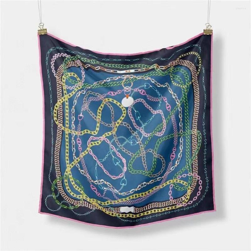 

Scarves 53CM Twill Silk Square Scarf For Women Fashion Chains Print Shawl Ladies Small Foulard Neck Hair Jewelry Accessories Decoration
