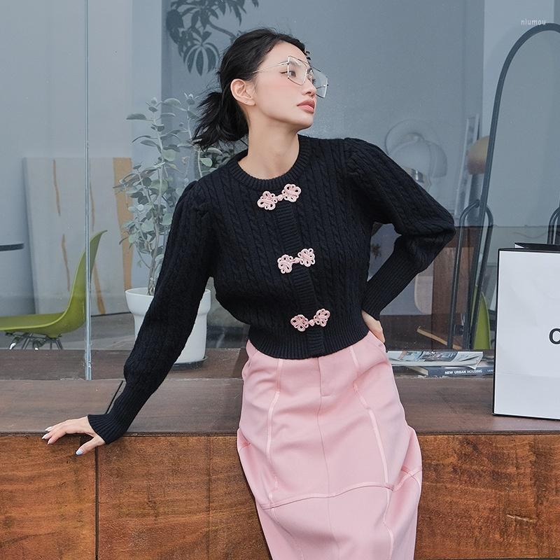 

Women's Knits Korean Kawaii Pullover Sweater Woman 2022 High Quality Buckle Bottons Sweaters Women Elegant O Neck Knitted Tops 5942