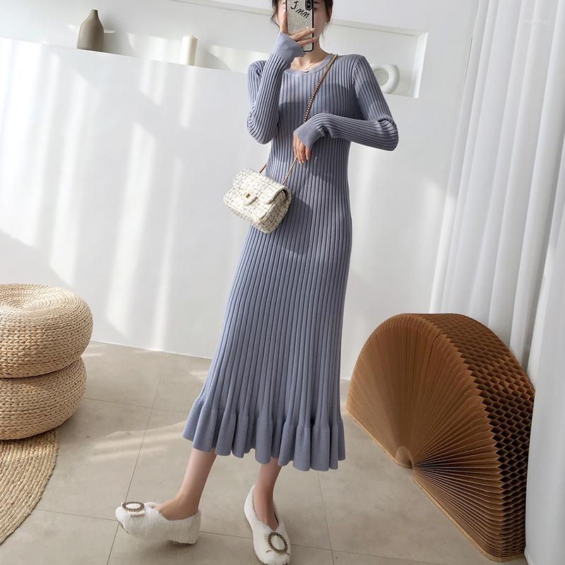 

Casual Dresses St Long Sweater Dress Over-the-knee Bottoming Knitted Autumn Winter Female Vestidos De Festa, Black