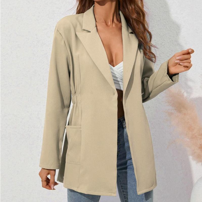 

Women' Suits Chic Single Button Anti-fade Waist Tight High-Waist Mid-length Women Suit Coat Commuting Style Office Lady Blazer Outerwear, Black