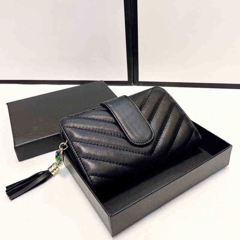 

Shopping Bags Classic Vintage Wallet Unisex Leather Luxury Designer Brand Purses Tassel Decoration Card Holder 220325, Black