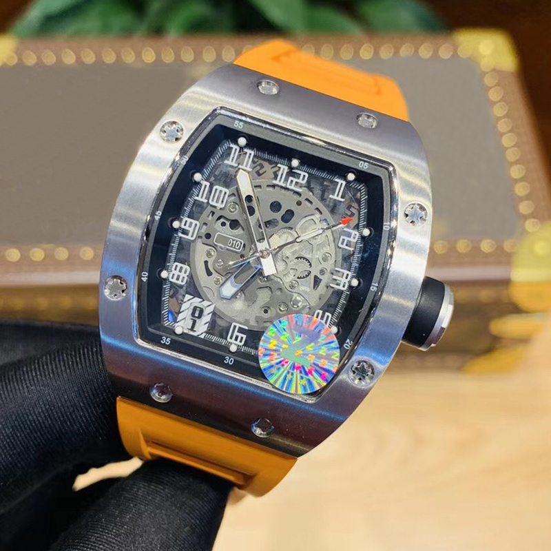 

6Types Mens Luxury skeleton Watches orange rubber strap rm010 ETA automatic self-winding Glide smooth second hand luminous wristwatch all function works, 06