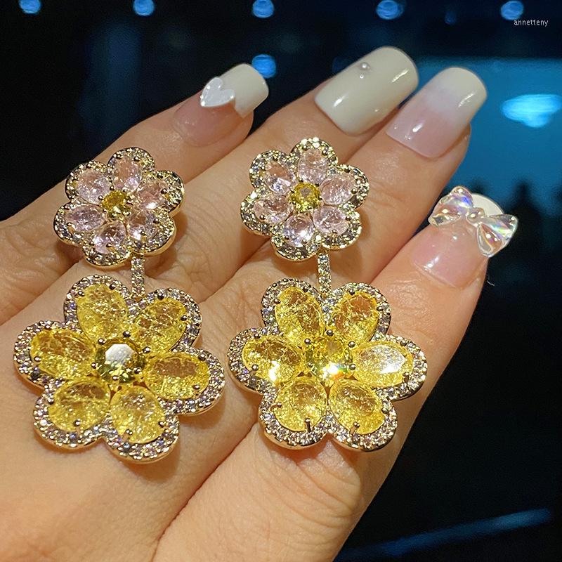 

Hoop Earrings Jewelry Woman Yellow Flowers Pendants Stones 2022 Gifts Wedding Dinner Party Accessories Wholesale