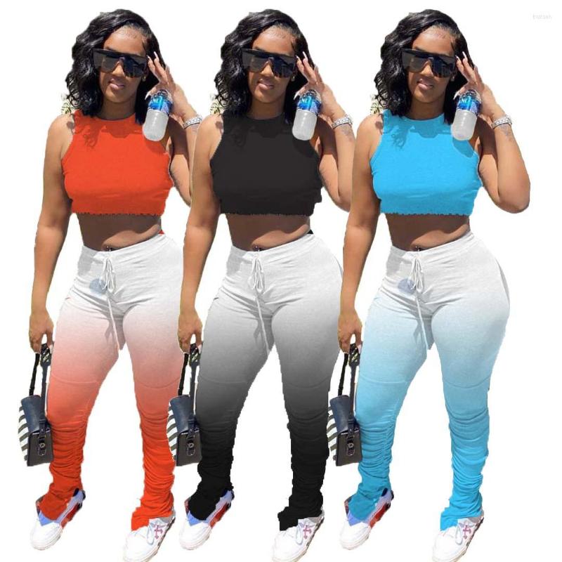 

Women' Two Piece Pants CQ019 European And American Sexy Women' Fashion Personality Loose Large Size Gradual Split Folds Two-piece Suit, Blue
