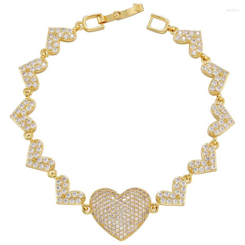 

Link Bracelets QMHJE Big Small Heart Bracelet For Women Love Crystal Stone Wedding Engagement Gold Silver Color Infinity Luxury Jewelry CZ
