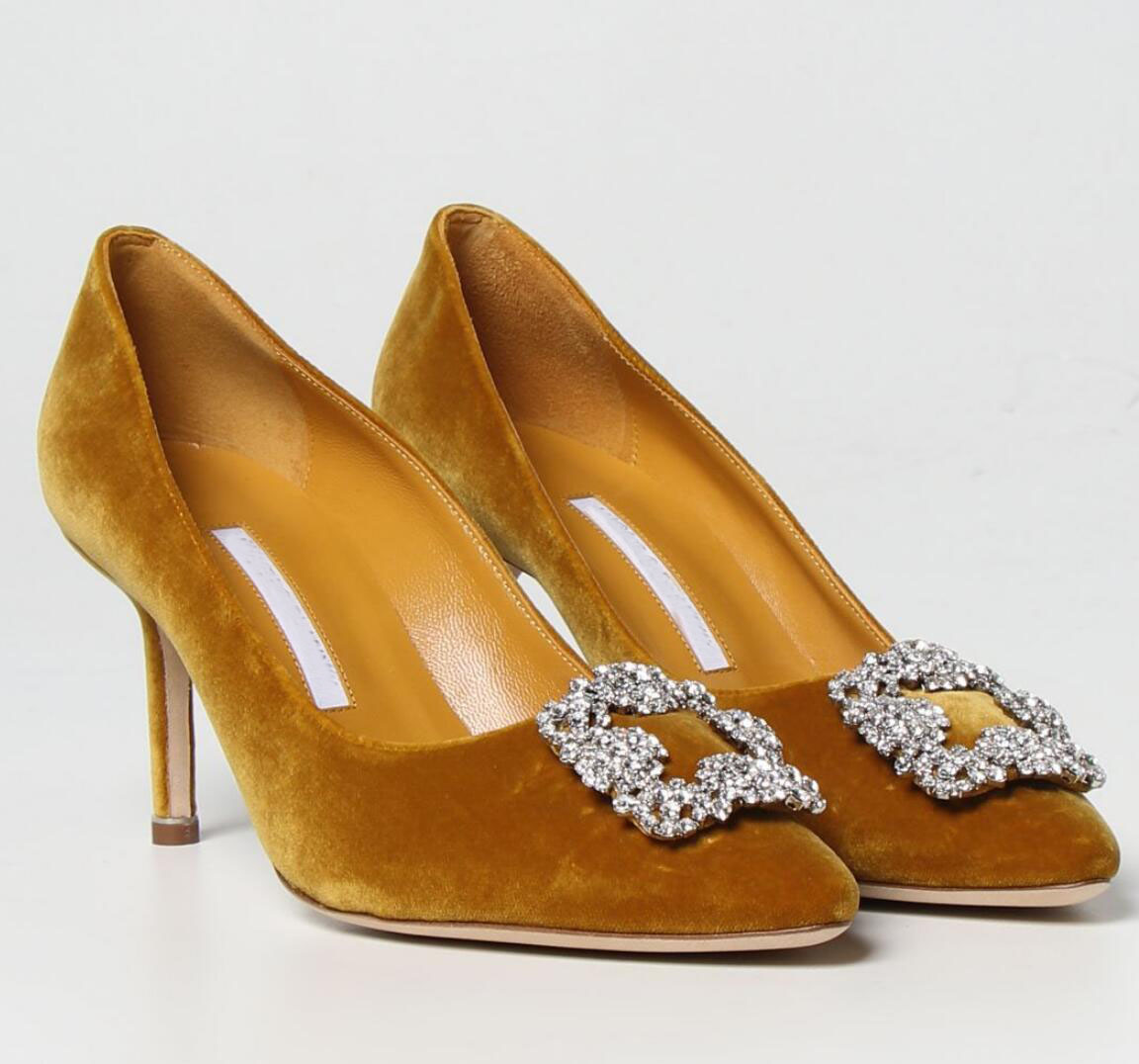 

Elegant Brand Hangisi Sandals Shoes Women Velvet Leather High Stiletto Heel Crystal Buckle Party Wedding Dress Lady Sexy Pumps EU35-43, 10