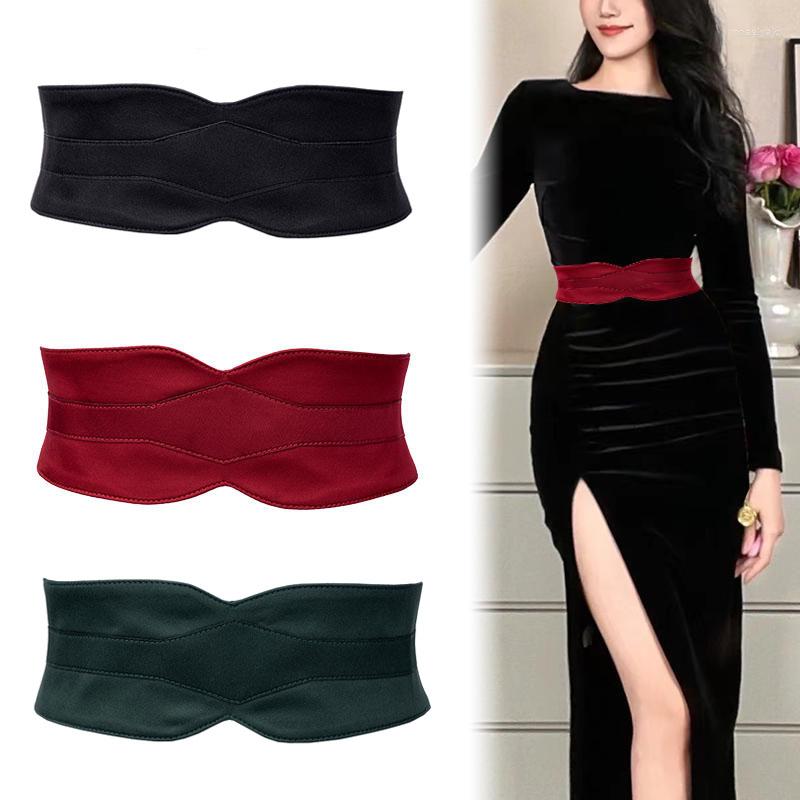 

Belts 2022 Fashion Women's Wide Waist Belt Elastic Stretch Fabric Corset Cinch Waistband Luxury Designer Dress For Ladies Female, Black