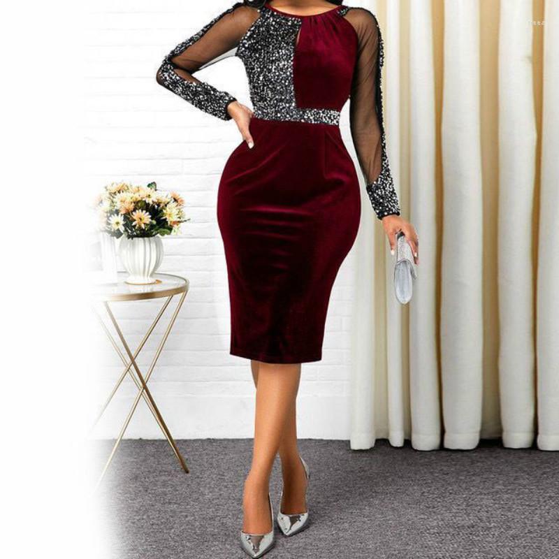 

Casual Dresses 2022 Woman Sexy Sequin Dress Slim Body High Waist Clothes Oversized Patchwork Streetwear Spring Corduroy Long Sleeve, Black