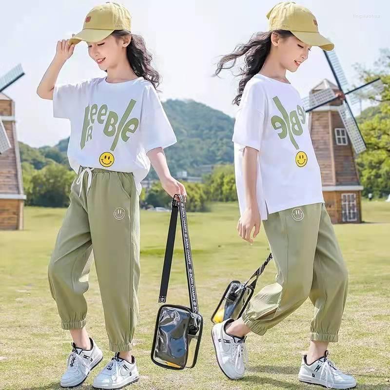 

Clothing Sets Teenage Summer Girls Clothes 2022 Outfits Kids Short Sleeve T-shirt Long Pants 2PCS Children 6 8 10 12 14 Year