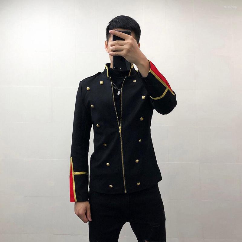 

Men's Suits Phnom Penh Patchwork Contrasting Colors Stand Collar Suit Jacket Autumn Men's Casual Coat Hair Stylist Nightclub Clothing, Black