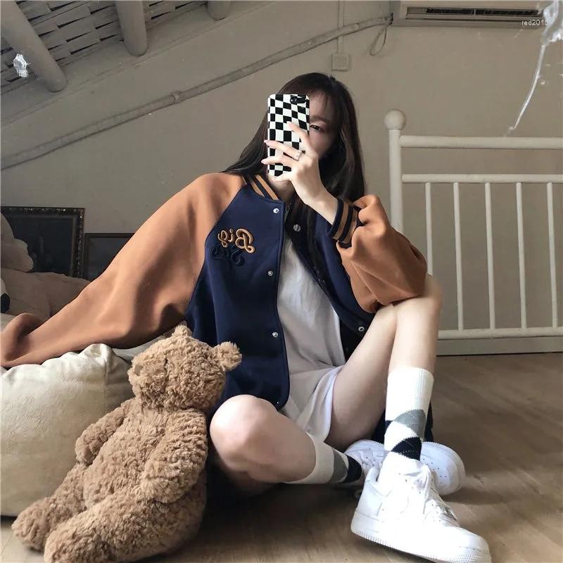 

Women's Jackets Autumn Winter Korean Version Of The Loose Student Thickened Stitching Hit Color Baseball Uniform Jacket Sweater Women'S, Black