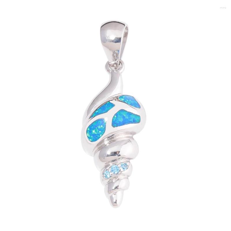 

Pendant Necklaces CiNily Created Blue Fire Opal Zircon Conch Silver Plated Wholesalel Sell Fashion Women Jewelry Gift 32mm OD7051