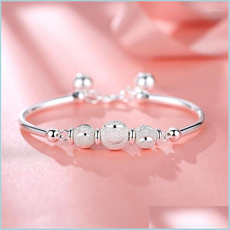 

Bangle Bangle Sier Color Adjustable Round Bead Charm Bracelet For Women Girls Party Korean Jewelry Gift Accessories Wholesale Drop D Dhxwp