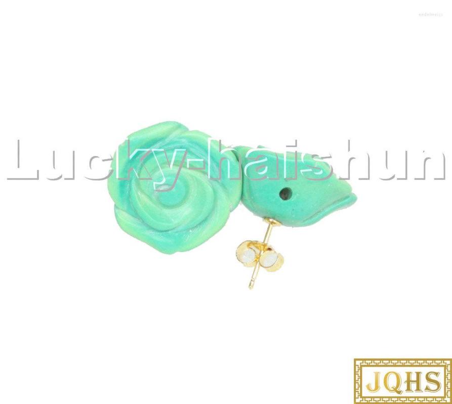 

Stud Earrings Natural 18mm Carven Rose Flower Green Turquoises 14KT C118