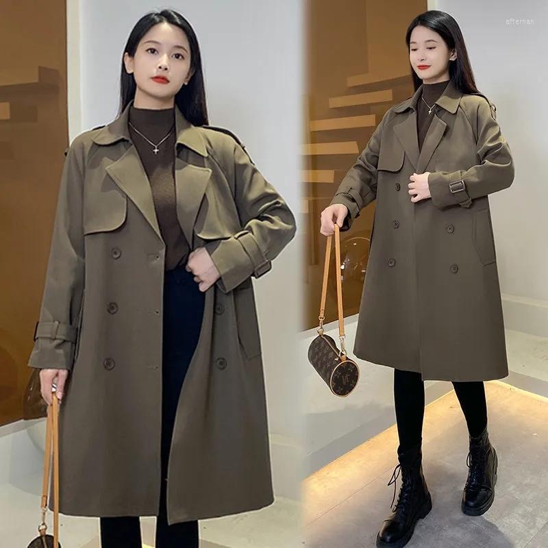 

Women's Trench Coats Lautaro Autumn Long Oversized Yellow Dark Green Coat For Women Sashes Double Breasted Loose Casual Korean Fashion 2022, Black
