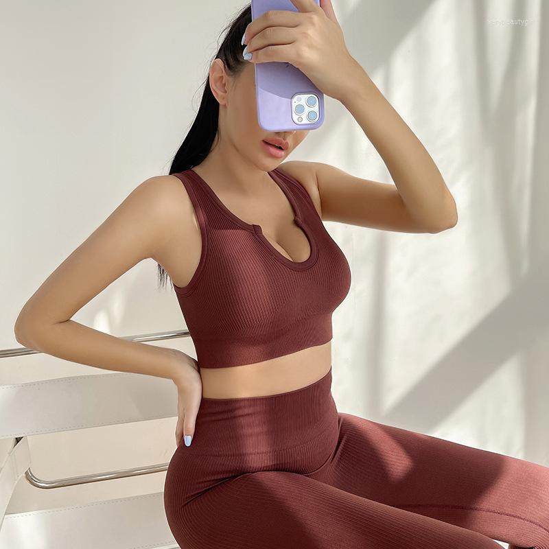 

Active Sets Hecatal Women Yoga Set For Fitness Striped Gym Sportwear Bra & Leggings High Stretch Suits Quick Dry Sports, Gray-bra set