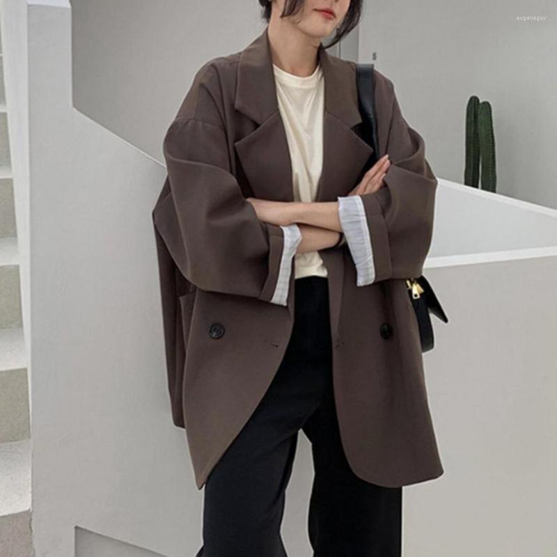 

Women' Suits Suit Jacket Buttons Placket Warm Skin-touch Fall Winter Pure Color Lapel Coat Blazer, Black