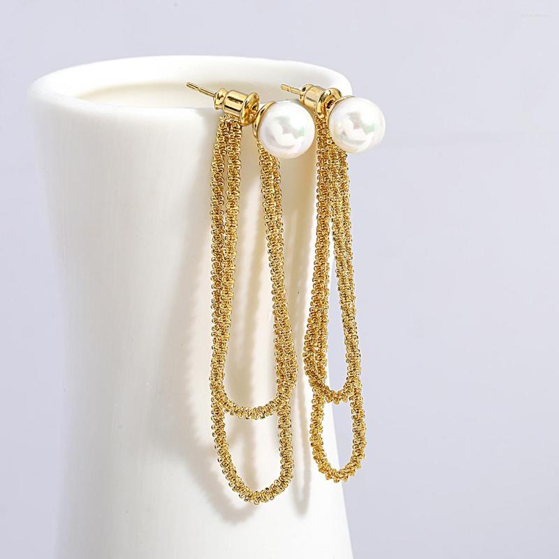 

Dangle Earrings AENSOA Trendy Long Tassel Pearl Drop Gold Silver Color 2022 Fashion Hanging Women Winter Jewelry Party Gift