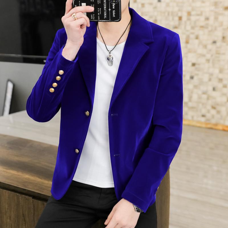 

Men's Suits HOO 2022 Men's Autumn Pleuche Blazer Youth Double Buckle Leisure, Black