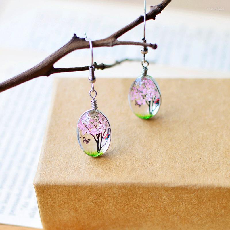 

Dangle Earrings Unqiue Dried Flower For Women Girls Unique Natural Real Drop Fashion Tree Of Life Glass Earring Jewelry Wholes