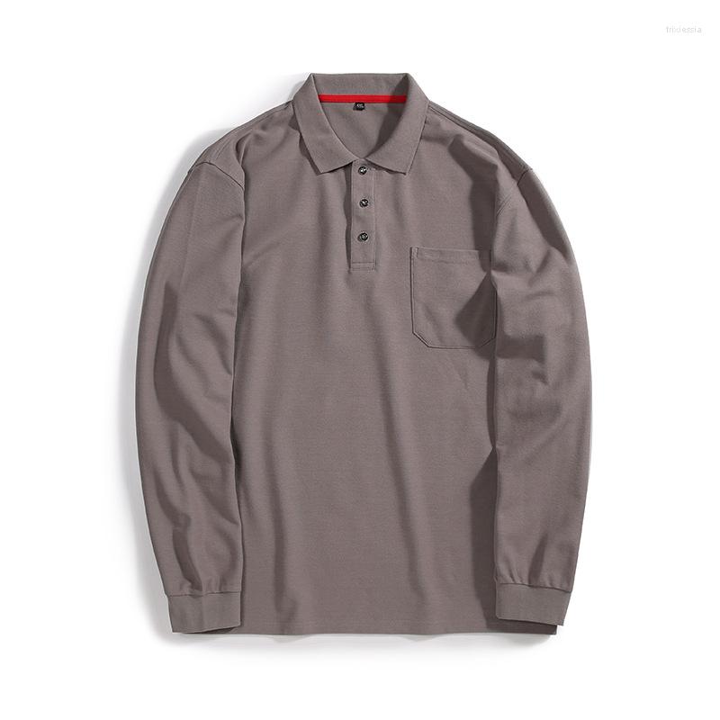 

Men's Polos Spring And Autumn Business Casual Polo Shirt Size Lapel Long Sleeve T-shirt Pure Color Loose Leisure