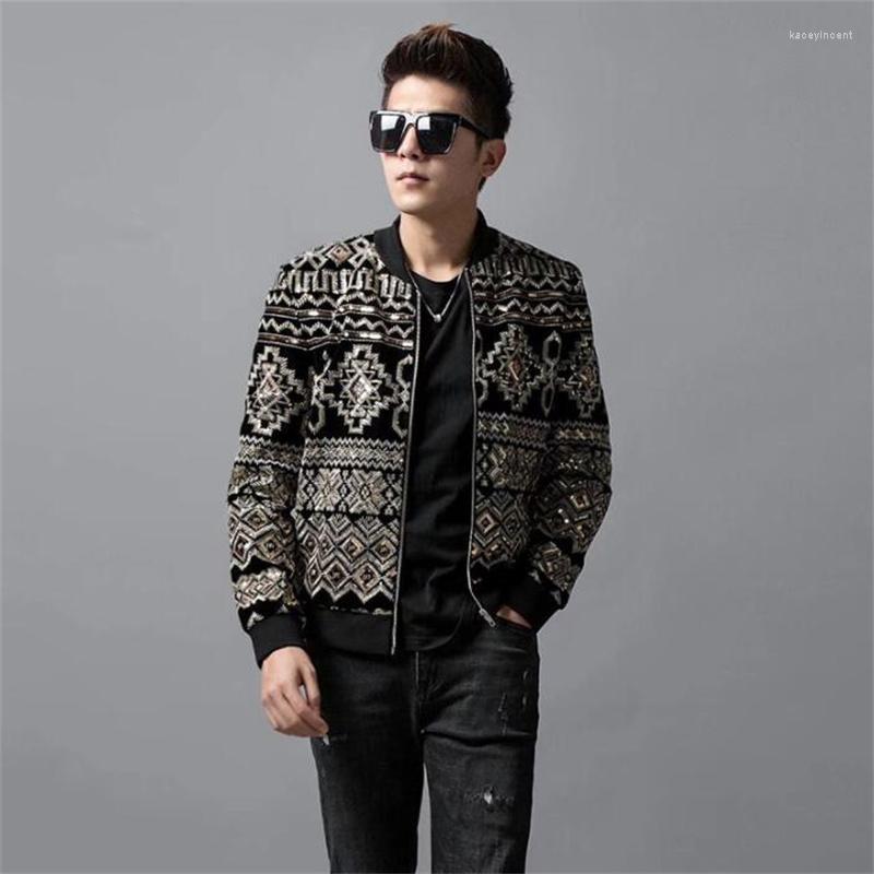 

Men' Suits Autumn Blazers Mens Suit Velvet Embroidery Sequin Jacket Casual Coat Nightclub Dance Net Red Hip-Hop Performance Clothes Shine, Black