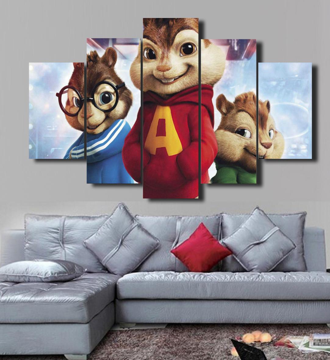 

5 PcsSet Alvin and the Chipmunks HD Decorative Art Picture Setting Painting On Canvas For Living Room Home Decor DH0209765566