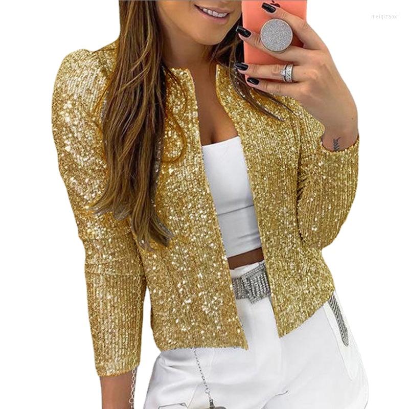 

Women' Jackets Coat Women Fashion Stand Collar Pure Color Sequins Jacket Short Casual Versatile Small Blazer Designer 2022 Autumn, Black