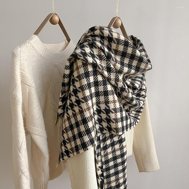 

Scarves 2022Korean Knitted Cashmere Imitation Thousand Bird Lattice Women's Scarf Thickened Warm With Long Shawl