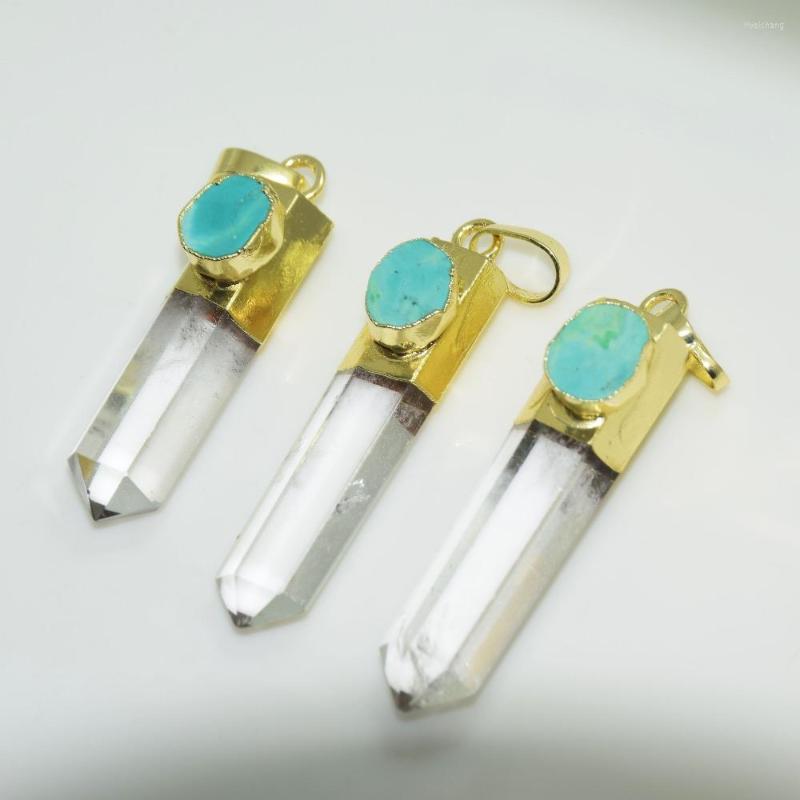 

Pendant Necklaces Natural Clear Crystal Quartz Hexagonal For Necklace 6 Face Column Green Turquoises Gold Cap Stone Women 2022