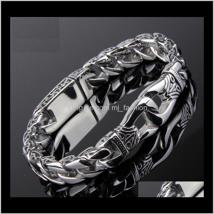 

Link Chain Drop Delivery 2021 Fashion Stainless Steel Charm Bracelet Men Vintage Totem Mens Bracelets Cool Male Jewelry Wristband328l