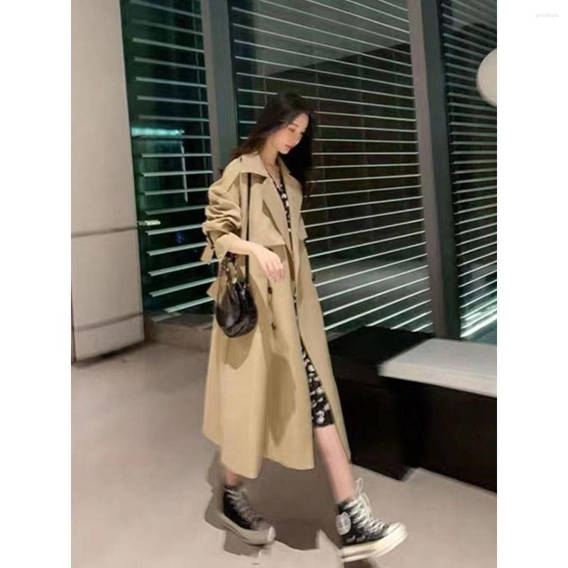 

Women's Trench Coats Women's Windbreaker Mid-length 2022 Spring And Autumn Korean Version Lapel Long-sleeved Pocket Loose Coat Casual, Black