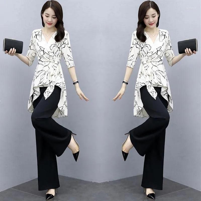 

Women's Two Piece Pants Women Spring Summer Fashion High Waist Wide Leg Casual Loose Suit Korean Style Office Ladies Clothing Set, 01