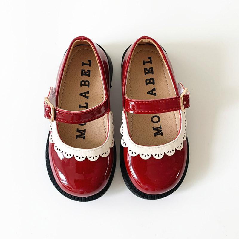 

Flat Shoes Girls Mary Janes 2021 Autumn Retro Kids Patent Leather Princess Square Heeled Dress Baby Children Dance Party izF, Wine red