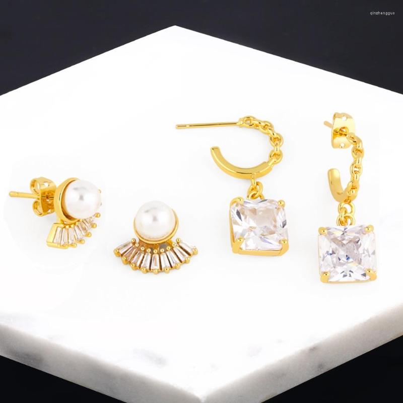 

Hoop Earrings Square White Zicorn Twisted C Dangle Pearl Fan Ear Buckle Women Korea Fashion Exquisite Charm Luxury Jewelry Earings
