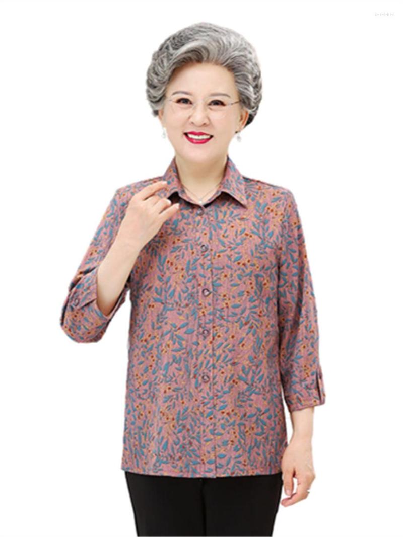 

Women's Blouses 6XL  Women Spring Summer Shirts Lady Fashion Casual Half Sleeve Turn-down Collar Grandmother Blusas Tops WY0469, Blue