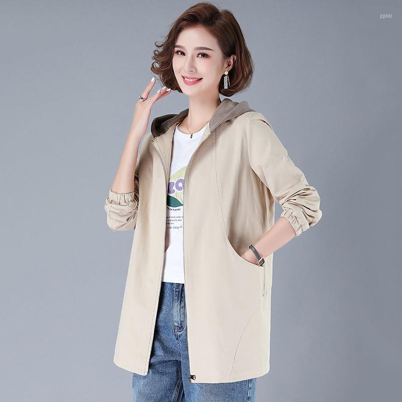 

Women's Trench Coats Women Hooded Windbreaker 2022 Spring Autumn Color Matching Coat Female Overcoat Fashion Loose Thin Mother Casual, Brick red