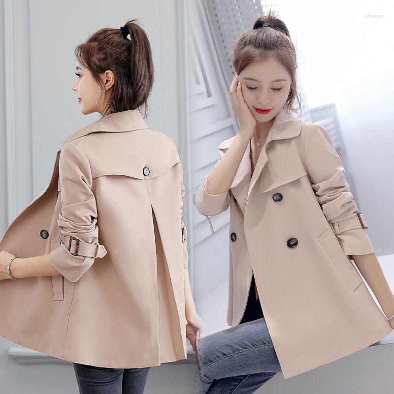 

Women' Trench Coats 2022 Spring Autumn Coat Women' Khaki Fashion Slim Long-sleeved Windbreaker Double-Breasted Casual Outwear Female, Black