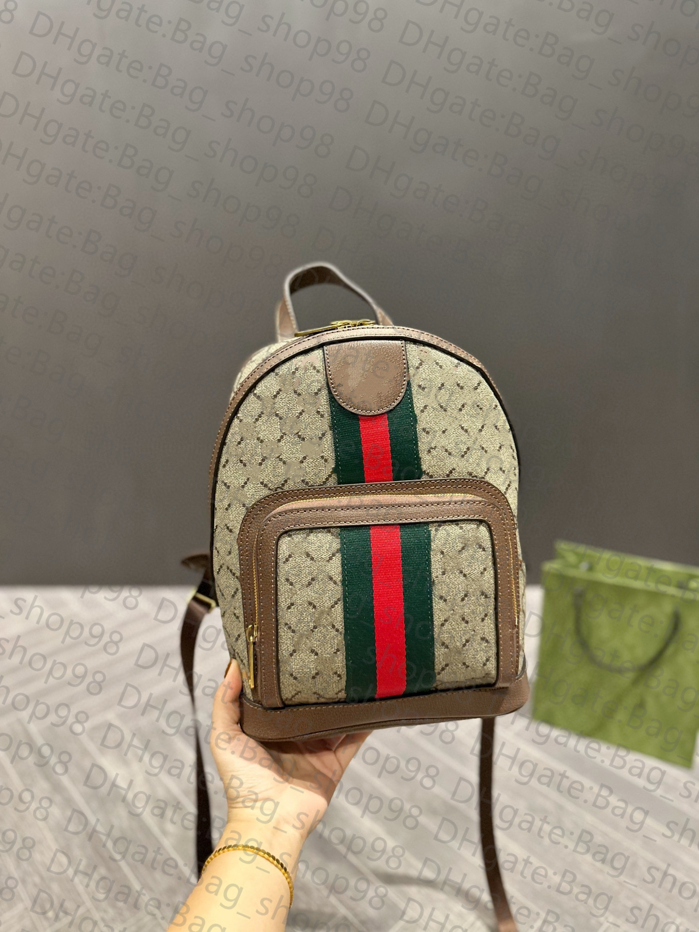 

Top women bag student backpack zipper bag official original large volume metal logo fashion cross body luxury brand, Brown