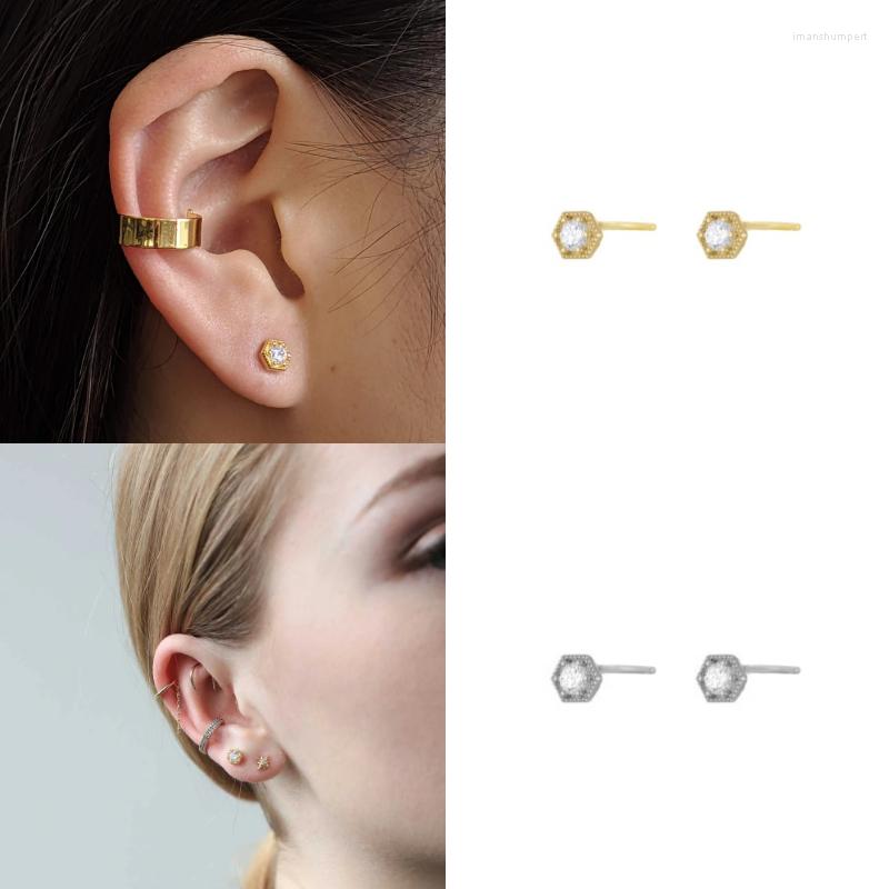 

Hoop Earrings Six Rhombus Huggies Clear Zircon Small Stud For Women Geometric Rock Punk Party Jewerly Piercing 2022
