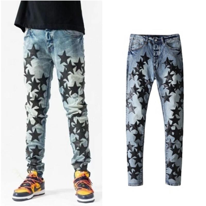 

amirs New AM Ripped Jeans Star Patch Washed Wrinkled European And American Trend Casual Slim Fit Jeans For Men Women oNj, 001